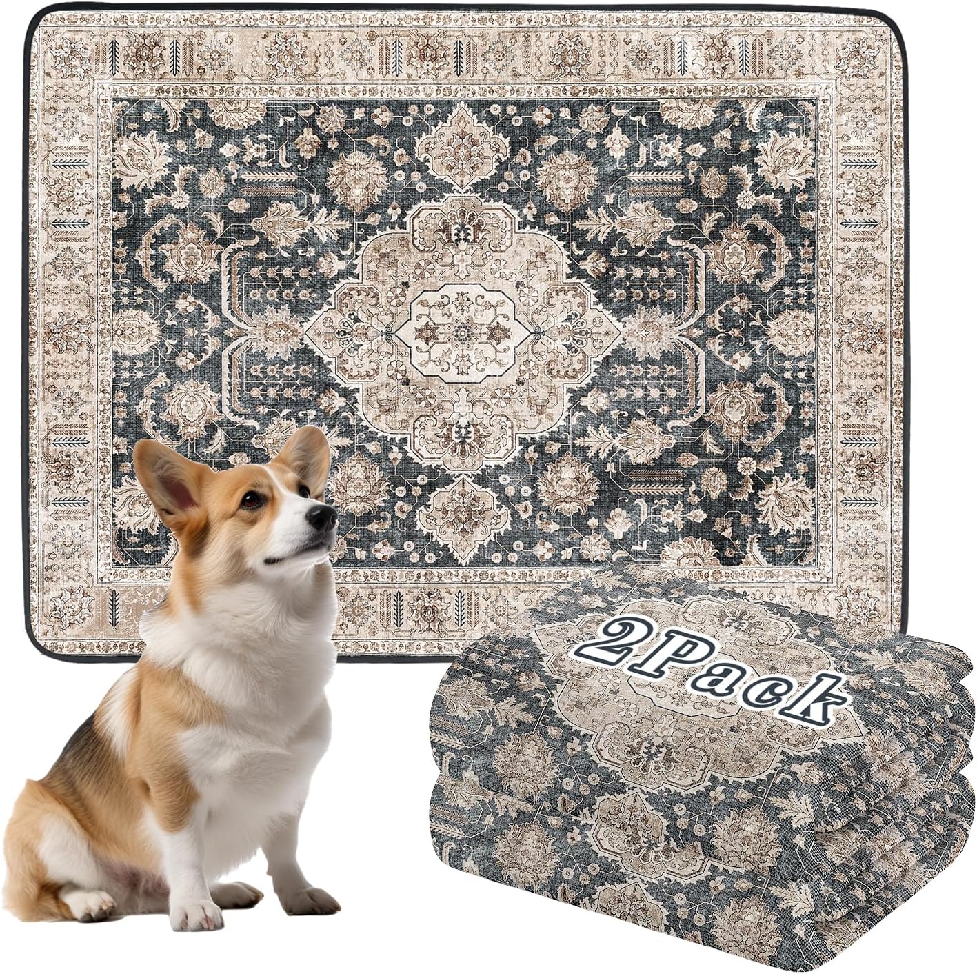 Dogcator Washable Pee Pads for Dogs, 2 Pack Reusable Puppy Training Pads. 36''x48'' Super Absorbent Dog Rugs, Non-Slip and Leakproof Pee Mat for Dogs, Whelping Pads for Crates and Floors