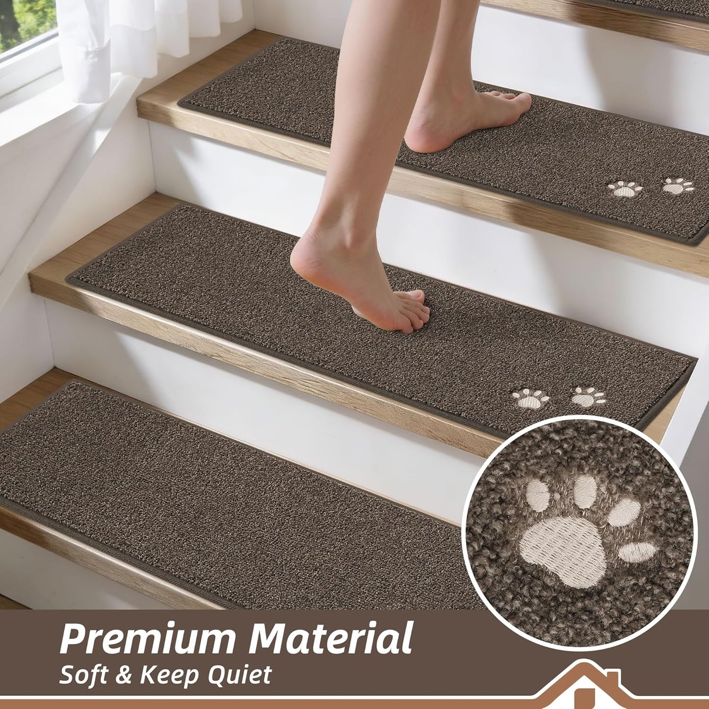 BEQHAUSE Stair Treads for Wooden Steps 28inX9in, Non Slip Carpet Stair Treads Indoor Stair Runners Machine Washable, Soft Stair Rugs Mat Surface Polyester TPE Backing, 4pcs, Charcoal
