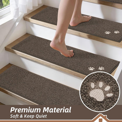BEQHAUSE Stair Treads for Wooden Steps 28inX9in, Non Slip Carpet Stair Treads Indoor Stair Runners Machine Washable, Soft Stair Rugs Mat Surface Polyester TPE Backing, 4pcs, Charcoal