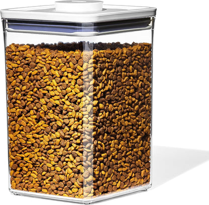 OXO Good Grips Pet POP Container – 6.0 Qt/5.7 L with Half Scoop, Ideal for up to 6.5lbs of Dog Food or 4.5lbs of Cat Food, Airtight Dog and Cat Food Storage Container, BPA Free, Clear