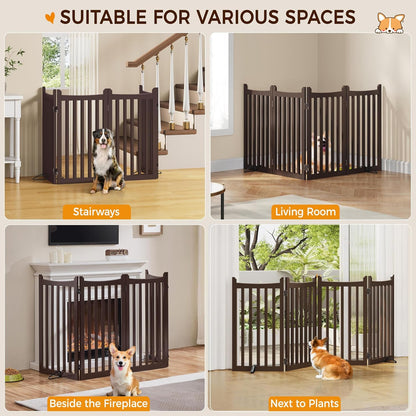 Yaheetech 36" H Extra Tall Freestanding Pet Gate 4-Panel Wooden Dog Fence with 2 Support Feet Folding Dog Gate for Indoor, Stairs, Doorways, Halls, Kitchen Wooden Pet Barrier White, 79.5" L x 36" H