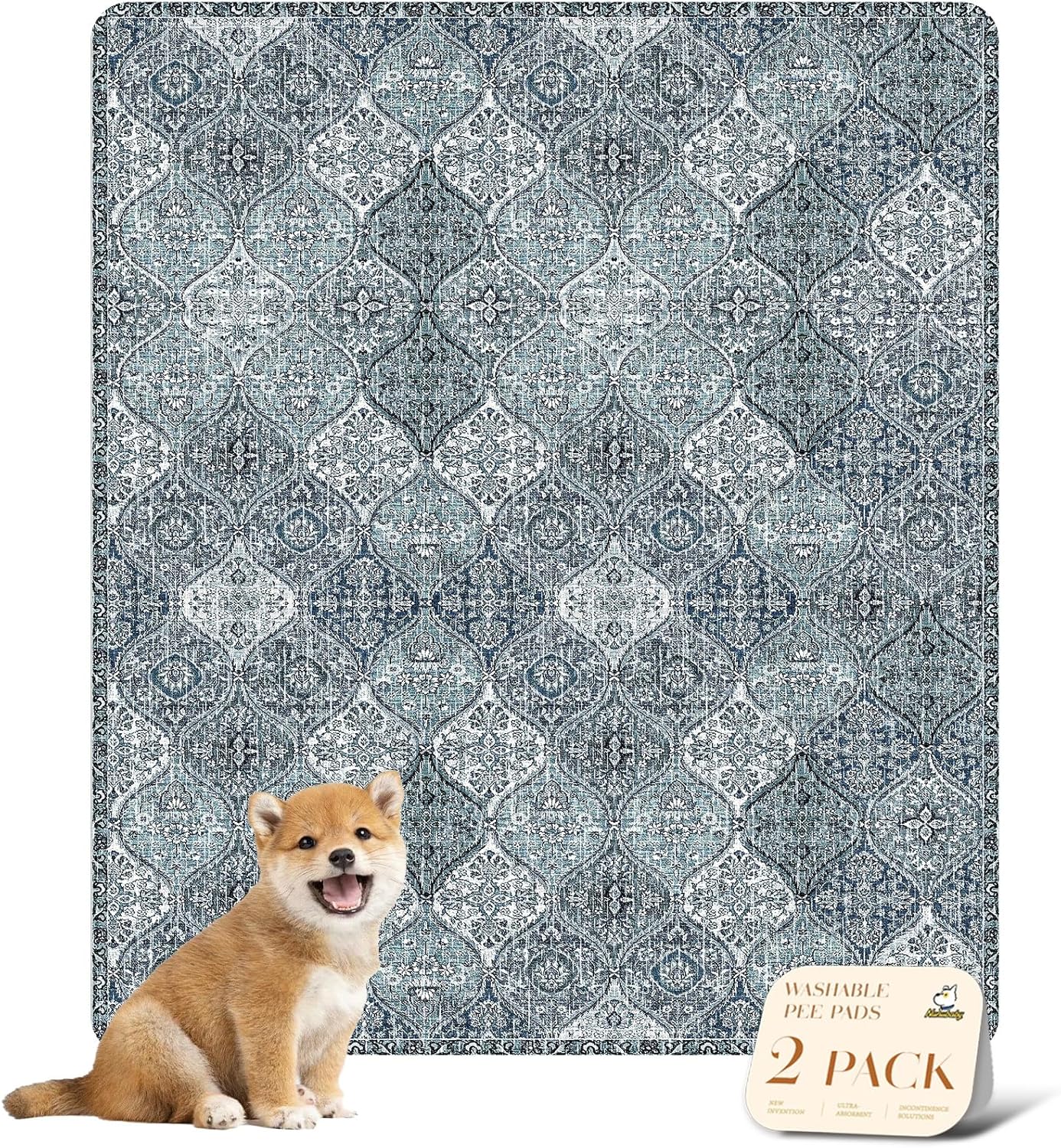 nunubaby Washable Pee Pads for Dogs, Stylish, Non-Slip and Leak-Proof Pee Pads. Reusable Potty Pads for Dogs for Crates and Floors.(Beige/Multi, 24" x48" )