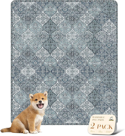 nunubaby Washable Pee Pads for Dogs, Stylish, Non-Slip and Leak-Proof Pee Pads. Reusable Potty Pads for Dogs for Crates and Floors.(Beige/Multi, 24" x48" )