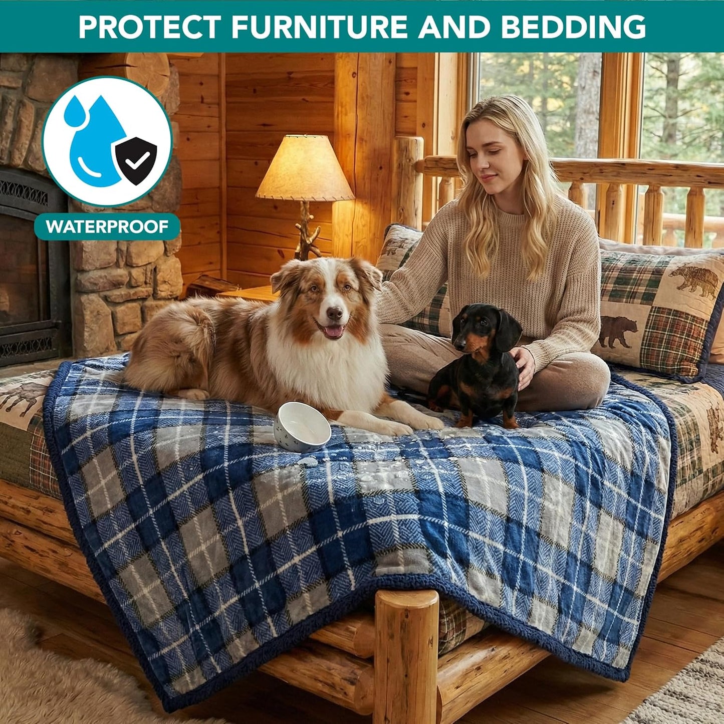 PetAmi Waterproof Dog Blanket for Couch, Large 60x40, Pee Proof Sherpa Fleece Reversible Pet Throw, Furniture Protector for Bed Sofa Kennel, Soft Washable Cover for Medium Dogs Cats, Grey Sherpa