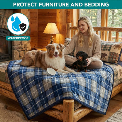 PetAmi Waterproof Dog Blanket for Couch, Large 60x40, Pee Proof Sherpa Fleece Reversible Pet Throw, Furniture Protector for Bed Sofa Kennel, Soft Washable Cover for Medium Dogs Cats, Grey Sherpa
