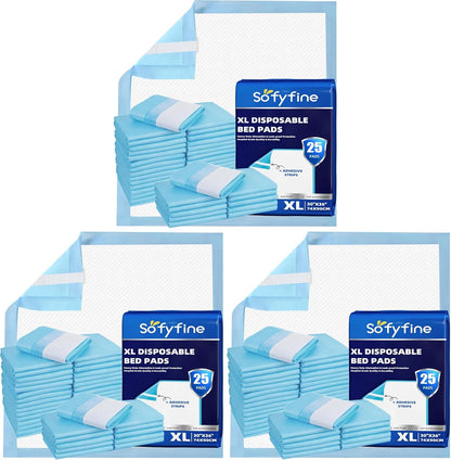 Bed Pads with Adhesive Strip 30"x36" Thicken Elderly Adults Incontinence Underpads Disposable,Heavy Duty Absorbent Chucks Waterproof,XL Extra Large Puppy Pee Training Pad[25 Pads]