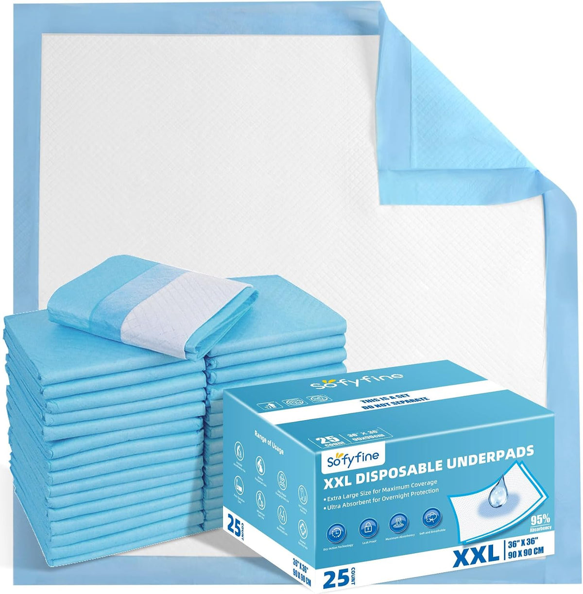 Bed Pads with Adhesive Strip 30"x36" Thicken Elderly Adults Incontinence Underpads Disposable,Heavy Duty Absorbent Chucks Waterproof,XL Extra Large Puppy Pee Training Pad[25 Pads]
