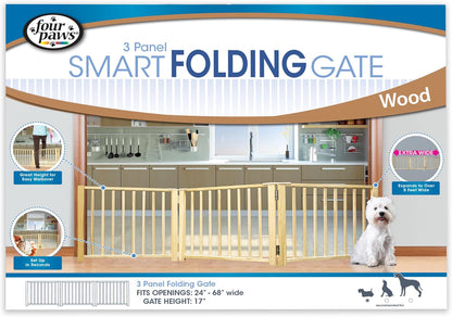 Expandable Dog Gate, Wood Gate for Dogs, 3-Panel 24-68" W x 17" H