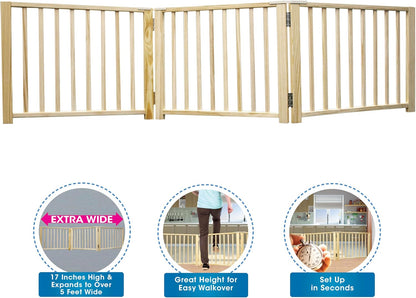 Expandable Dog Gate, Wood Gate for Dogs, 3-Panel 24-68" W x 17" H