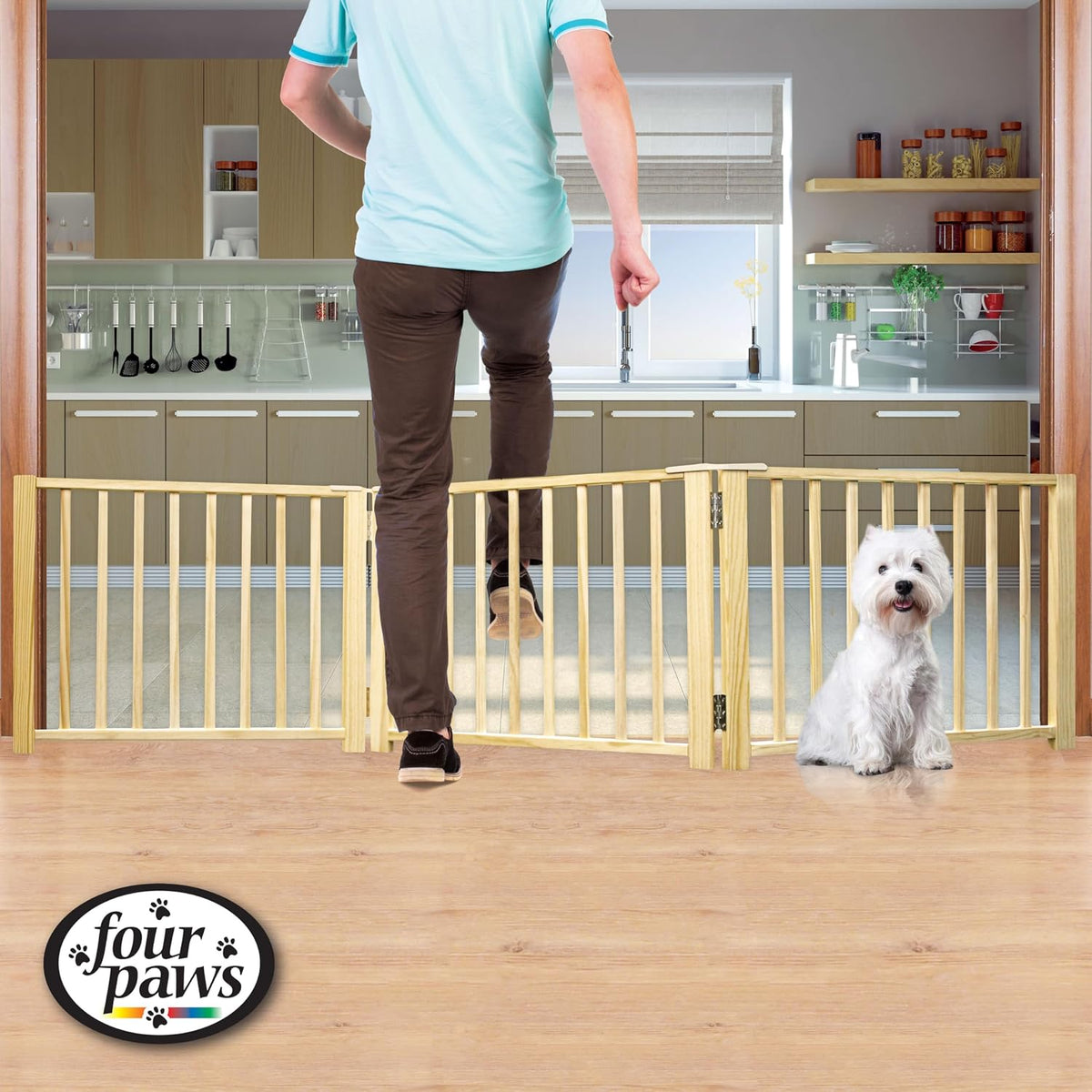Expandable Dog Gate, Wood Gate for Dogs, 3-Panel 24-68" W x 17" H