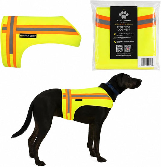 Reflective Dog Vest. High Visibility Yellow Safety Vest for Outdoors. Safeguard Your Dog with Easy to wear Adjustable and Breathable Reflective Gear (Large)