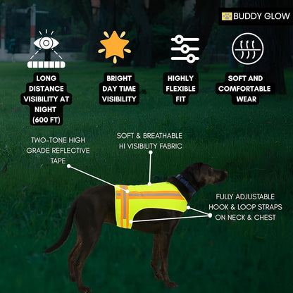 Reflective Dog Vest. High Visibility Yellow Safety Vest for Outdoors. Safeguard Your Dog with Easy to wear Adjustable and Breathable Reflective Gear (Large)