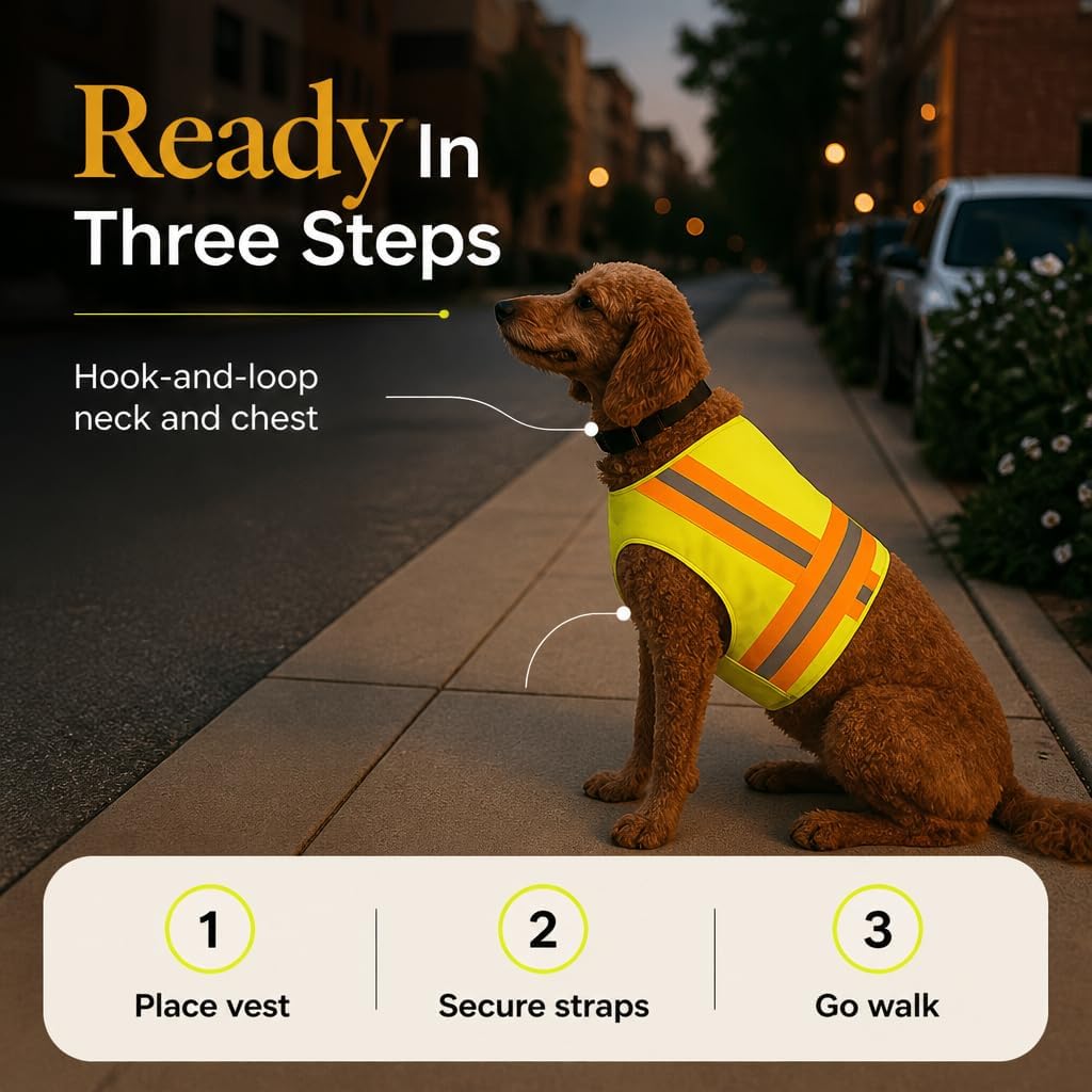 Reflective Dog Vest. High Visibility Yellow Safety Vest for Outdoors. Safeguard Your Dog with Easy to wear Adjustable and Breathable Reflective Gear (Large)