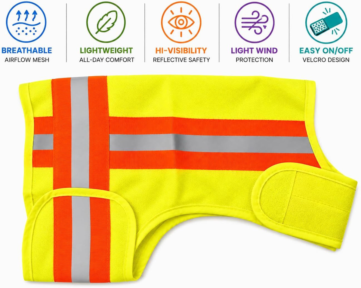 Reflective Dog Vest. High Visibility Yellow Safety Vest for Outdoors. Safeguard Your Dog with Easy to wear Adjustable and Breathable Reflective Gear (Large)