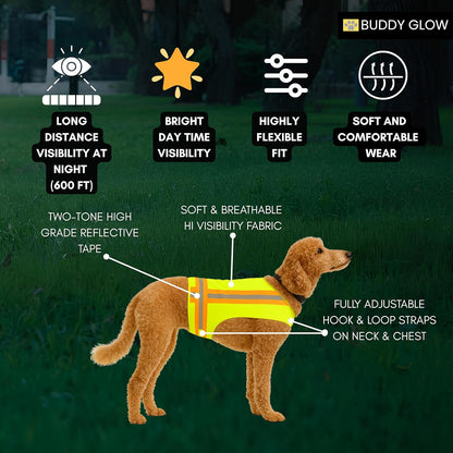 Reflective Dog Vest. High Visibility Yellow Safety Vest for Outdoors. Safeguard Your Dog with Easy to wear Adjustable and Breathable Reflective Gear (Large)