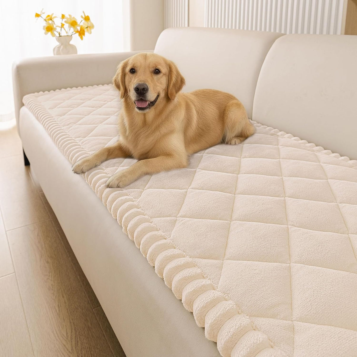 Non Slip Couch Cover for Dogs, Fuzzy Plush Pet Sofa Protector | Washable Furniture Cover for Large Dogs & Cats, Scratch & Dirt Resistant, For 2 Cushion Couch, Grey, 27.6"x59"