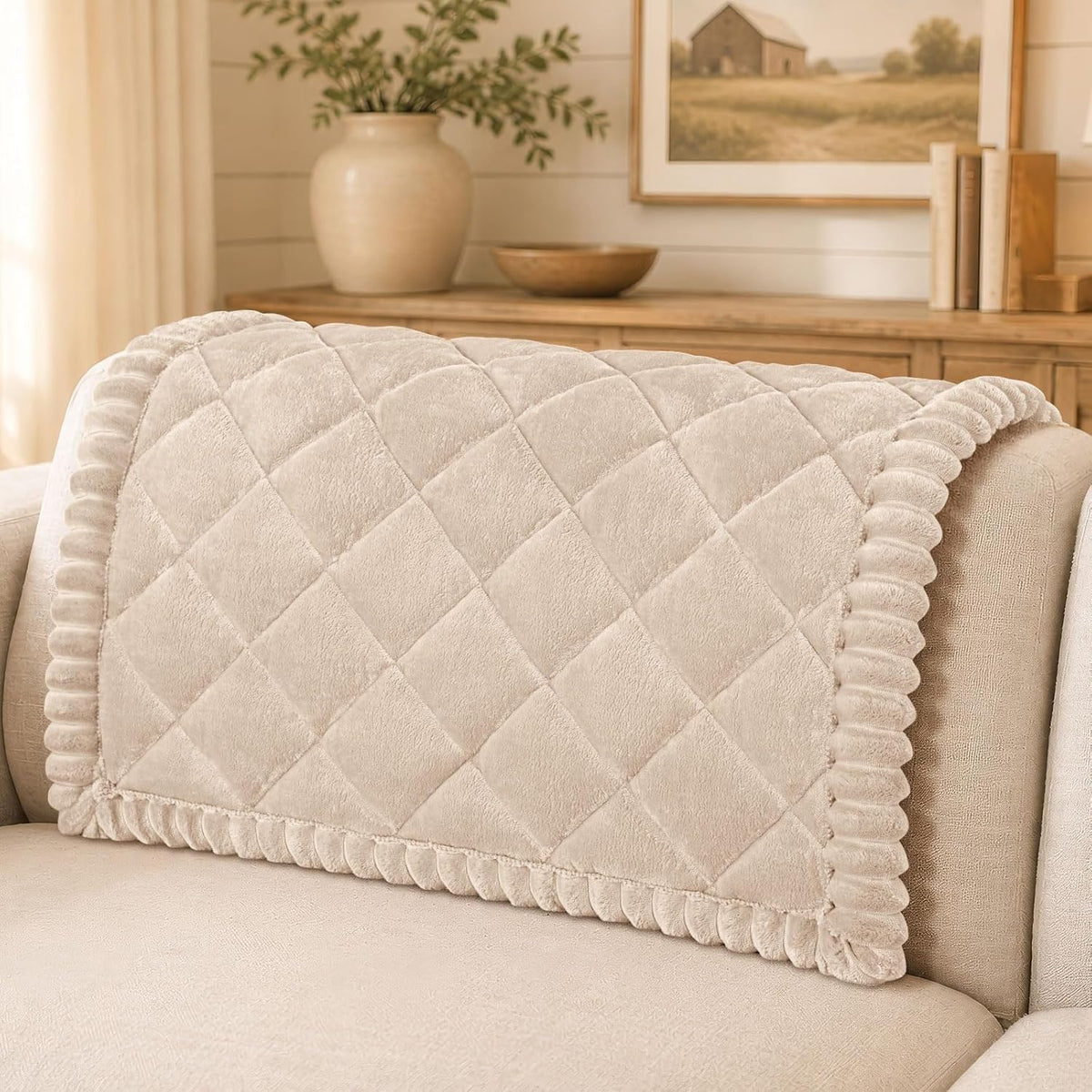 Non Slip Couch Cover for Dogs, Fuzzy Plush Pet Sofa Protector | Washable Furniture Cover for Large Dogs & Cats, Scratch & Dirt Resistant, For 2 Cushion Couch, Grey, 27.6"x59"