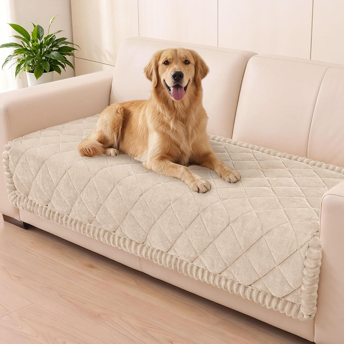 Non Slip Couch Cover for Dogs, Fuzzy Plush Pet Sofa Protector | Washable Furniture Cover for Large Dogs & Cats, Scratch & Dirt Resistant, For 2 Cushion Couch, Grey, 27.6"x59"