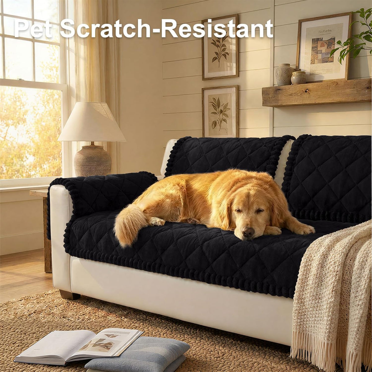 Non Slip Couch Cover for Dogs, Fuzzy Plush Pet Sofa Protector | Washable Furniture Cover for Large Dogs & Cats, Scratch & Dirt Resistant, For 2 Cushion Couch, Grey, 27.6"x59"