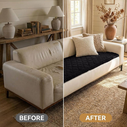 Non Slip Couch Cover for Dogs, Fuzzy Plush Pet Sofa Protector | Washable Furniture Cover for Large Dogs & Cats, Scratch & Dirt Resistant, For 2 Cushion Couch, Grey, 27.6"x59"