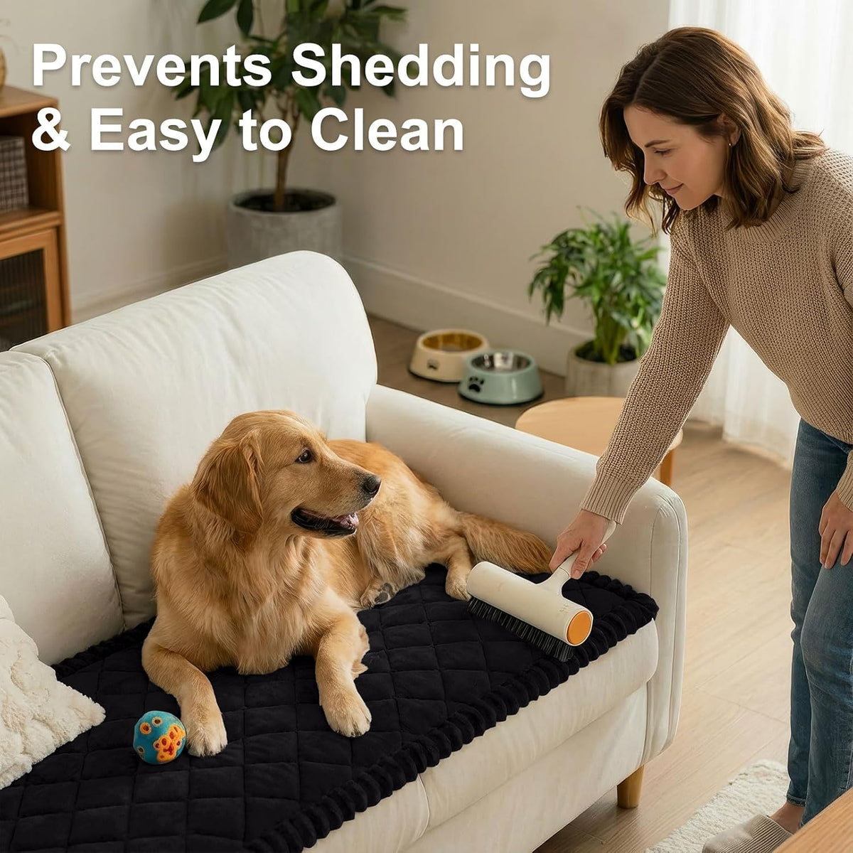 Non Slip Couch Cover for Dogs, Fuzzy Plush Pet Sofa Protector | Washable Furniture Cover for Large Dogs & Cats, Scratch & Dirt Resistant, For 2 Cushion Couch, Grey, 27.6"x59"