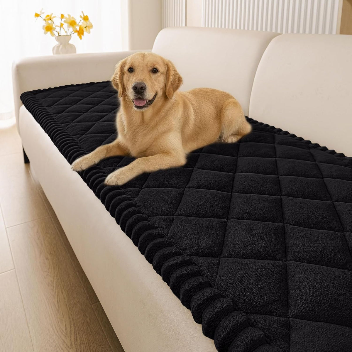 Non Slip Couch Cover for Dogs, Fuzzy Plush Pet Sofa Protector | Washable Furniture Cover for Large Dogs & Cats, Scratch & Dirt Resistant, For 2 Cushion Couch, Grey, 27.6"x59"