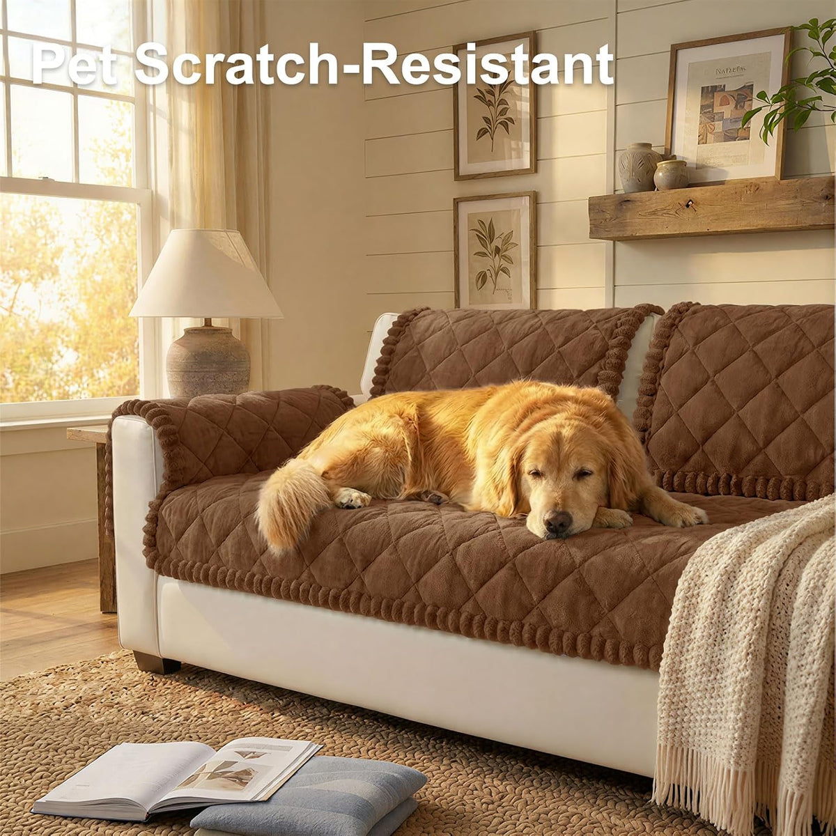 Non Slip Couch Cover for Dogs, Fuzzy Plush Pet Sofa Protector | Washable Furniture Cover for Large Dogs & Cats, Scratch & Dirt Resistant, For 2 Cushion Couch, Grey, 27.6"x59"