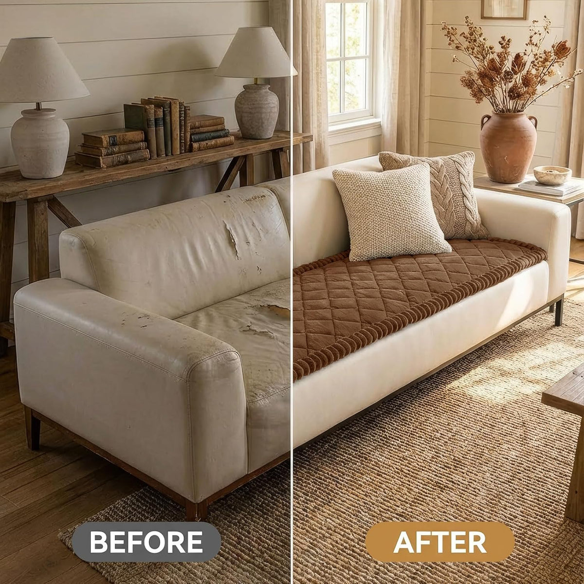 Non Slip Couch Cover for Dogs, Fuzzy Plush Pet Sofa Protector | Washable Furniture Cover for Large Dogs & Cats, Scratch & Dirt Resistant, For 2 Cushion Couch, Grey, 27.6"x59"