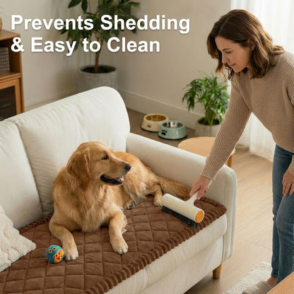 Non Slip Couch Cover for Dogs, Fuzzy Plush Pet Sofa Protector | Washable Furniture Cover for Large Dogs & Cats, Scratch & Dirt Resistant, For 2 Cushion Couch, Grey, 27.6"x59"