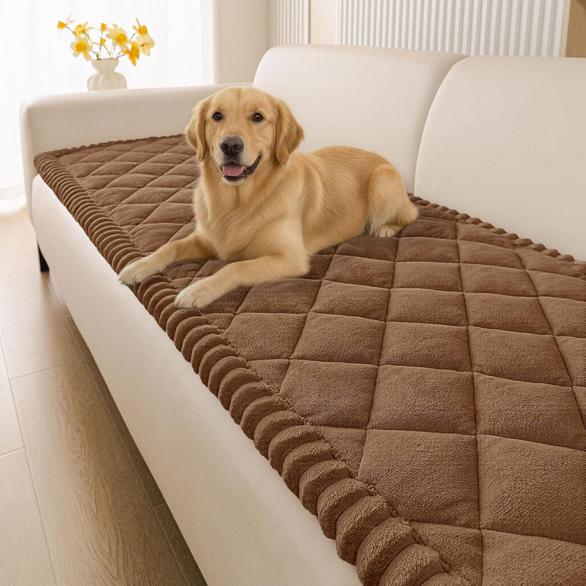 Non Slip Couch Cover for Dogs, Fuzzy Plush Pet Sofa Protector | Washable Furniture Cover for Large Dogs & Cats, Scratch & Dirt Resistant, For 2 Cushion Couch, Grey, 27.6"x59"