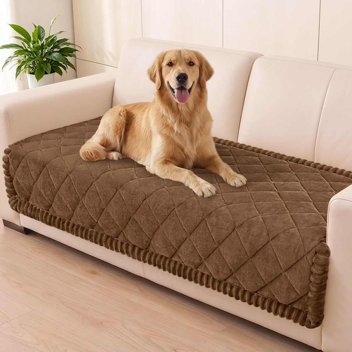 Non Slip Couch Cover for Dogs, Fuzzy Plush Pet Sofa Protector | Washable Furniture Cover for Large Dogs & Cats, Scratch & Dirt Resistant, For 2 Cushion Couch, Grey, 27.6"x59"