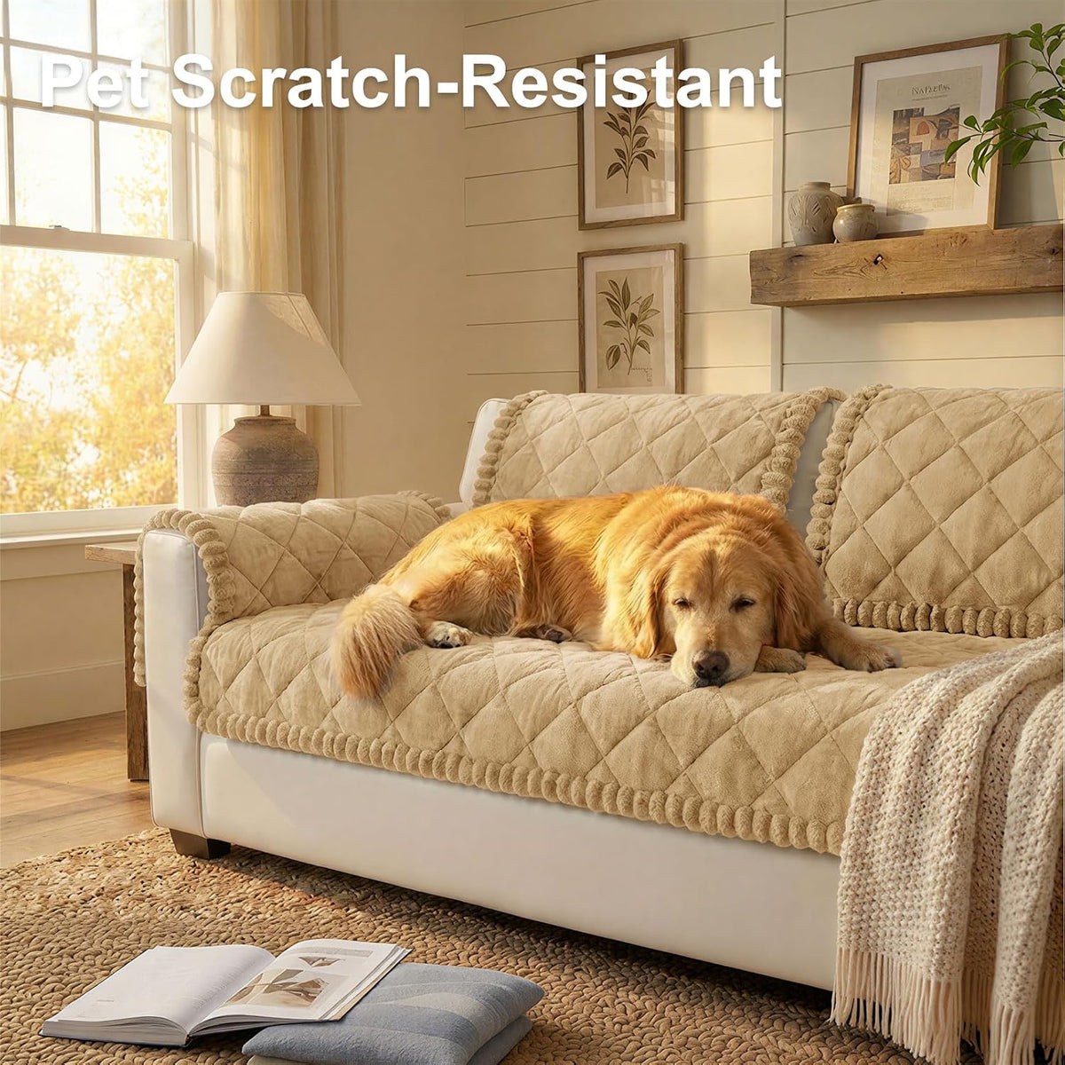 Non Slip Couch Cover for Dogs, Fuzzy Plush Pet Sofa Protector | Washable Furniture Cover for Large Dogs & Cats, Scratch & Dirt Resistant, For 2 Cushion Couch, Grey, 27.6"x59"