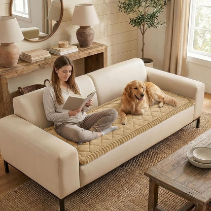 Non Slip Couch Cover for Dogs, Fuzzy Plush Pet Sofa Protector | Washable Furniture Cover for Large Dogs & Cats, Scratch & Dirt Resistant, For 2 Cushion Couch, Grey, 27.6"x59"