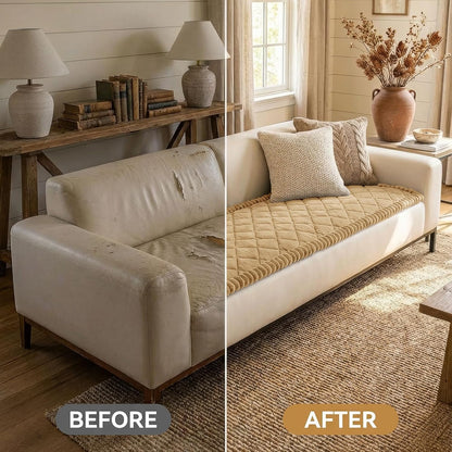 Non Slip Couch Cover for Dogs, Fuzzy Plush Pet Sofa Protector | Washable Furniture Cover for Large Dogs & Cats, Scratch & Dirt Resistant, For 2 Cushion Couch, Grey, 27.6"x59"