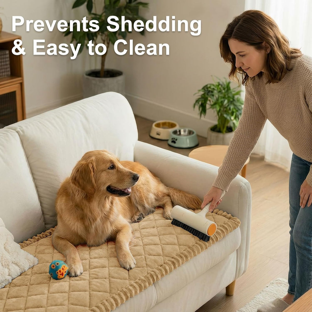 Non Slip Couch Cover for Dogs, Fuzzy Plush Pet Sofa Protector | Washable Furniture Cover for Large Dogs & Cats, Scratch & Dirt Resistant, For 2 Cushion Couch, Grey, 27.6"x59"
