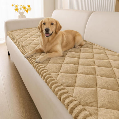 Non Slip Couch Cover for Dogs, Fuzzy Plush Pet Sofa Protector | Washable Furniture Cover for Large Dogs & Cats, Scratch & Dirt Resistant, For 2 Cushion Couch, Grey, 27.6"x59"