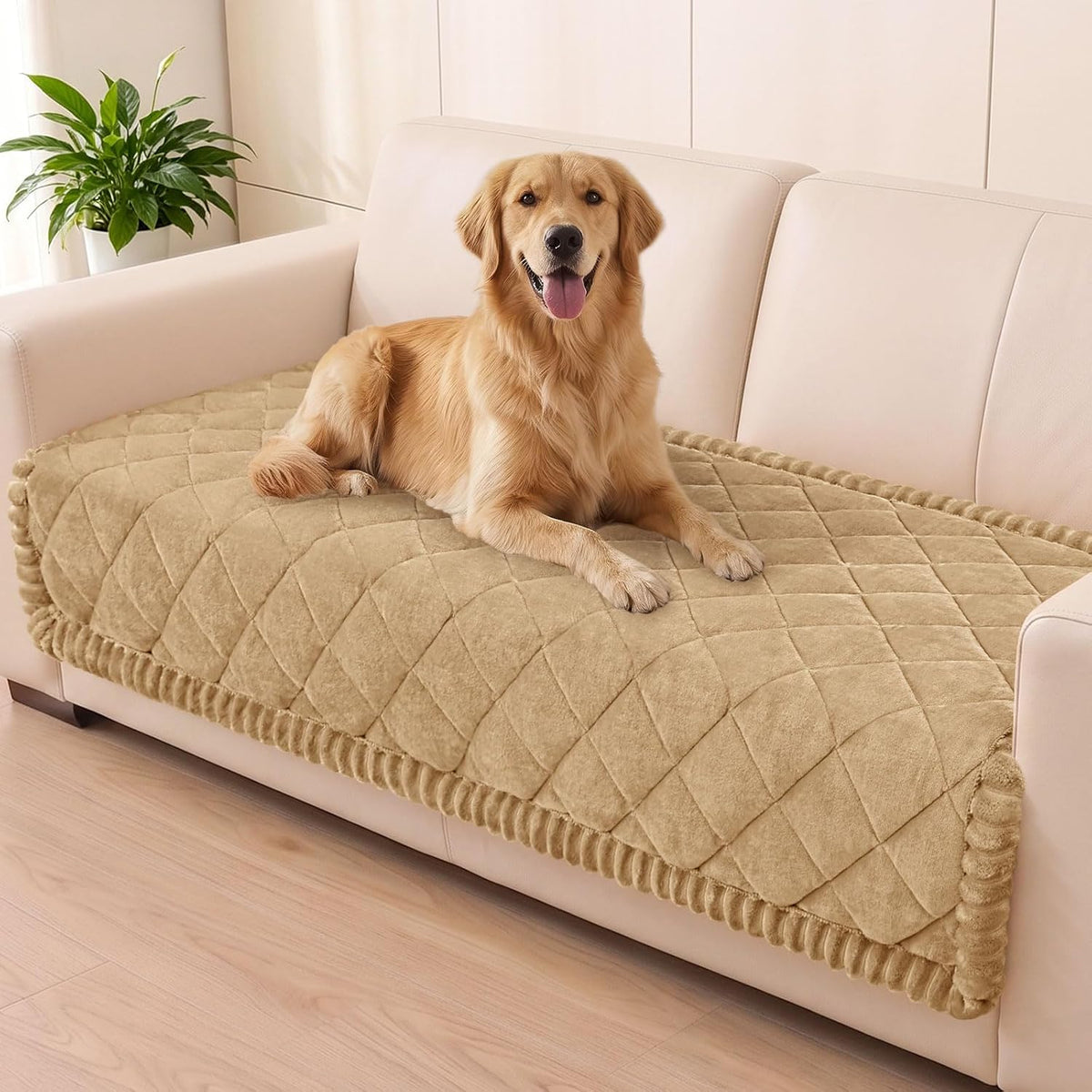 Non Slip Couch Cover for Dogs, Fuzzy Plush Pet Sofa Protector | Washable Furniture Cover for Large Dogs & Cats, Scratch & Dirt Resistant, For 2 Cushion Couch, Grey, 27.6"x59"