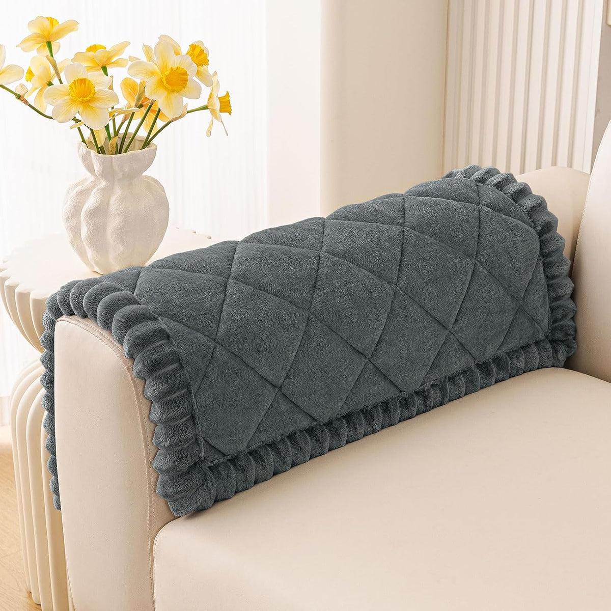 Non Slip Couch Cover for Dogs, Fuzzy Plush Pet Sofa Protector | Washable Furniture Cover for Large Dogs & Cats, Scratch & Dirt Resistant, For 2 Cushion Couch, Grey, 27.6"x59"