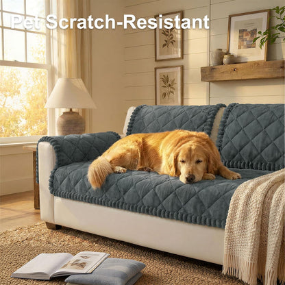 Non Slip Couch Cover for Dogs, Fuzzy Plush Pet Sofa Protector | Washable Furniture Cover for Large Dogs & Cats, Scratch & Dirt Resistant, For 2 Cushion Couch, Grey, 27.6"x59"
