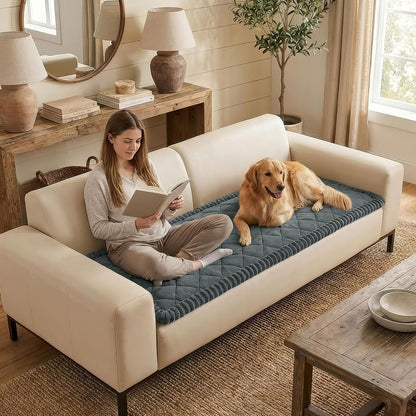 Non Slip Couch Cover for Dogs, Fuzzy Plush Pet Sofa Protector | Washable Furniture Cover for Large Dogs & Cats, Scratch & Dirt Resistant, For 2 Cushion Couch, Grey, 27.6"x59"
