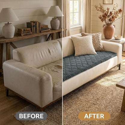 Non Slip Couch Cover for Dogs, Fuzzy Plush Pet Sofa Protector | Washable Furniture Cover for Large Dogs & Cats, Scratch & Dirt Resistant, For 2 Cushion Couch, Grey, 27.6"x59"