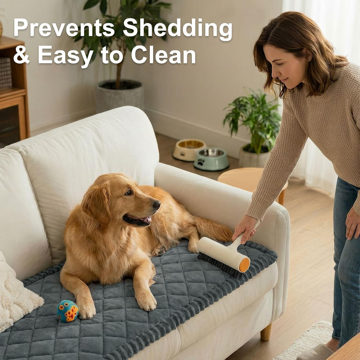Non Slip Couch Cover for Dogs, Fuzzy Plush Pet Sofa Protector | Washable Furniture Cover for Large Dogs & Cats, Scratch & Dirt Resistant, For 2 Cushion Couch, Grey, 27.6"x59"