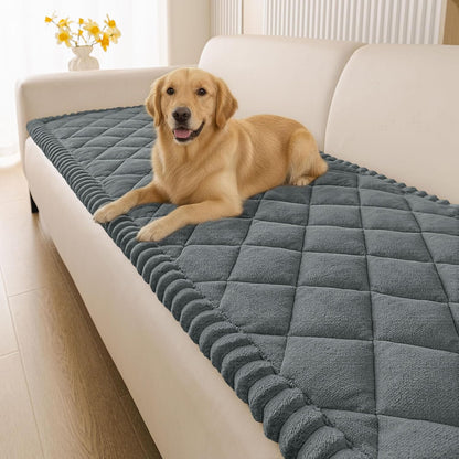 Non Slip Couch Cover for Dogs, Fuzzy Plush Pet Sofa Protector | Washable Furniture Cover for Large Dogs & Cats, Scratch & Dirt Resistant, For 2 Cushion Couch, Grey, 27.6"x59"