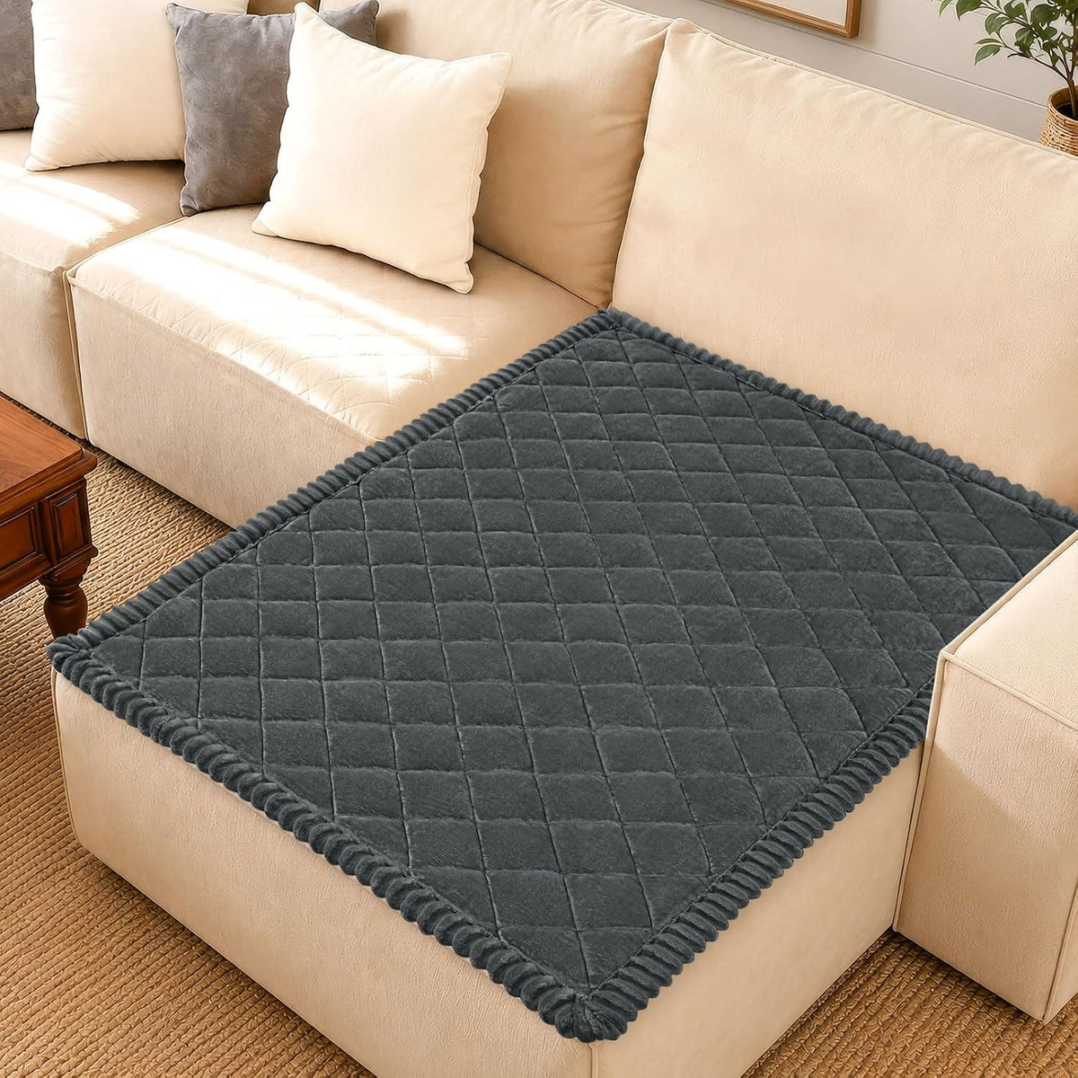 Non Slip Couch Cover for Dogs, Fuzzy Plush Pet Sofa Protector | Washable Furniture Cover for Large Dogs & Cats, Scratch & Dirt Resistant, For 2 Cushion Couch, Grey, 27.6"x59"