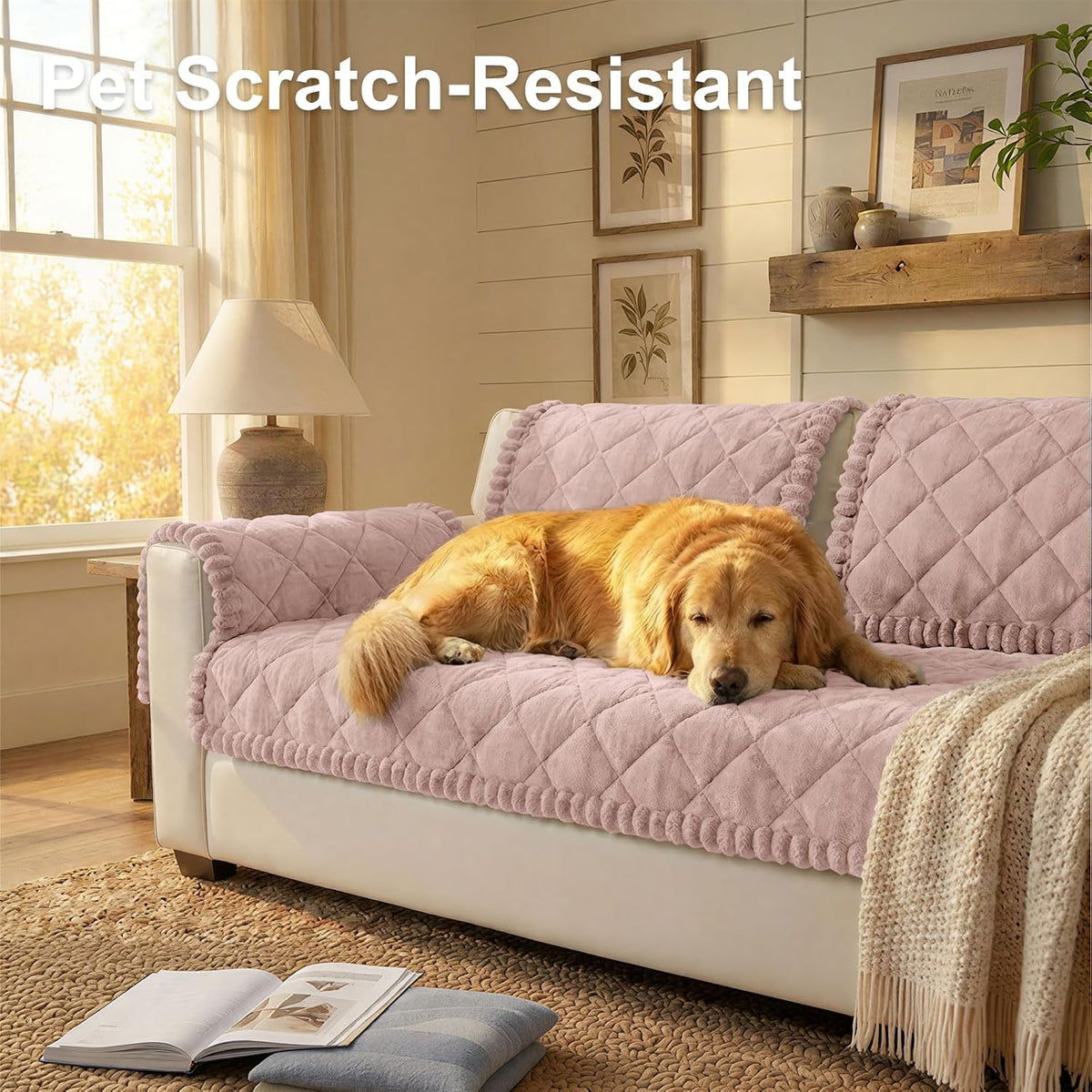 Non Slip Couch Cover for Dogs, Fuzzy Plush Pet Sofa Protector | Washable Furniture Cover for Large Dogs & Cats, Scratch & Dirt Resistant, For 2 Cushion Couch, Grey, 27.6"x59"