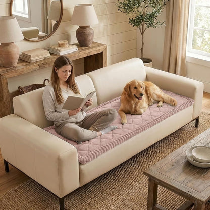 Non Slip Couch Cover for Dogs, Fuzzy Plush Pet Sofa Protector | Washable Furniture Cover for Large Dogs & Cats, Scratch & Dirt Resistant, For 2 Cushion Couch, Grey, 27.6"x59"