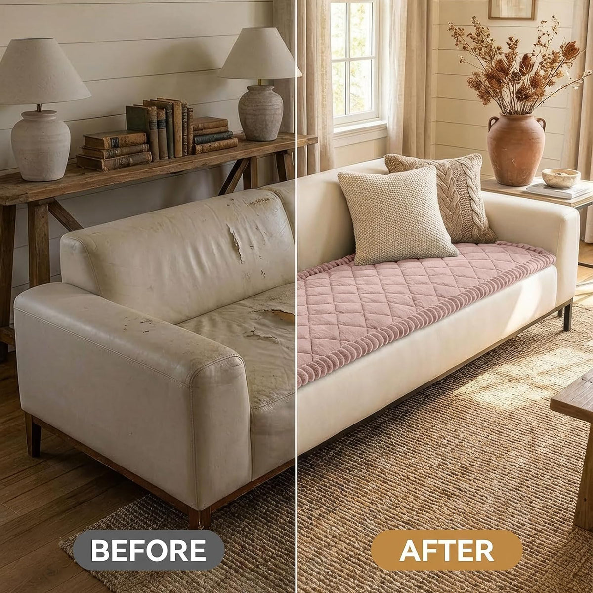 Non Slip Couch Cover for Dogs, Fuzzy Plush Pet Sofa Protector | Washable Furniture Cover for Large Dogs & Cats, Scratch & Dirt Resistant, For 2 Cushion Couch, Grey, 27.6"x59"