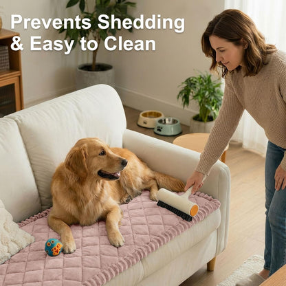 Non Slip Couch Cover for Dogs, Fuzzy Plush Pet Sofa Protector | Washable Furniture Cover for Large Dogs & Cats, Scratch & Dirt Resistant, For 2 Cushion Couch, Grey, 27.6"x59"