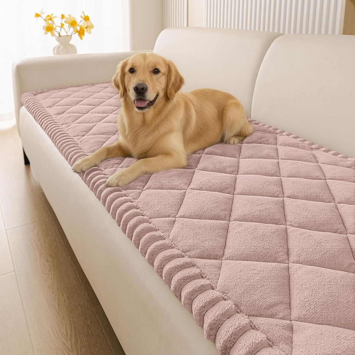 Non Slip Couch Cover for Dogs, Fuzzy Plush Pet Sofa Protector | Washable Furniture Cover for Large Dogs & Cats, Scratch & Dirt Resistant, For 2 Cushion Couch, Grey, 27.6"x59"