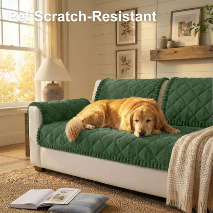Non Slip Couch Cover for Dogs, Fuzzy Plush Pet Sofa Protector | Washable Furniture Cover for Large Dogs & Cats, Scratch & Dirt Resistant, For 2 Cushion Couch, Grey, 27.6"x59"